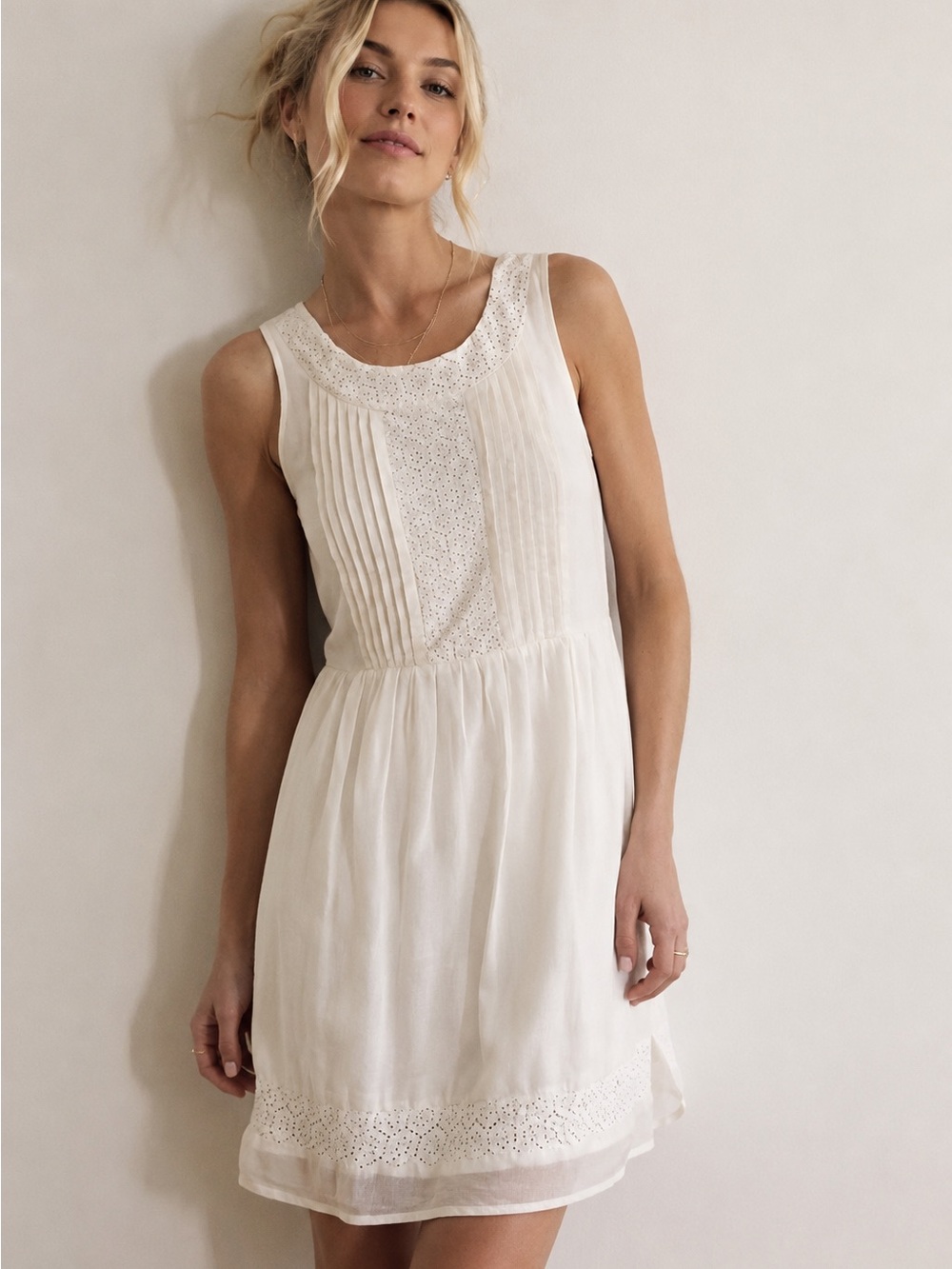 Old Navy Ivory Cotton Blend Prairie Babydoll Sleveless Lace Mini Lined Dress